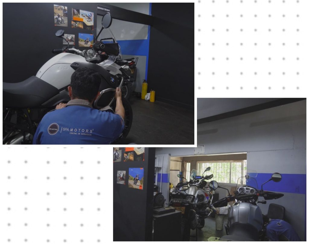 Mecánico haciendo la revisión y reparación de una moto en spamotors